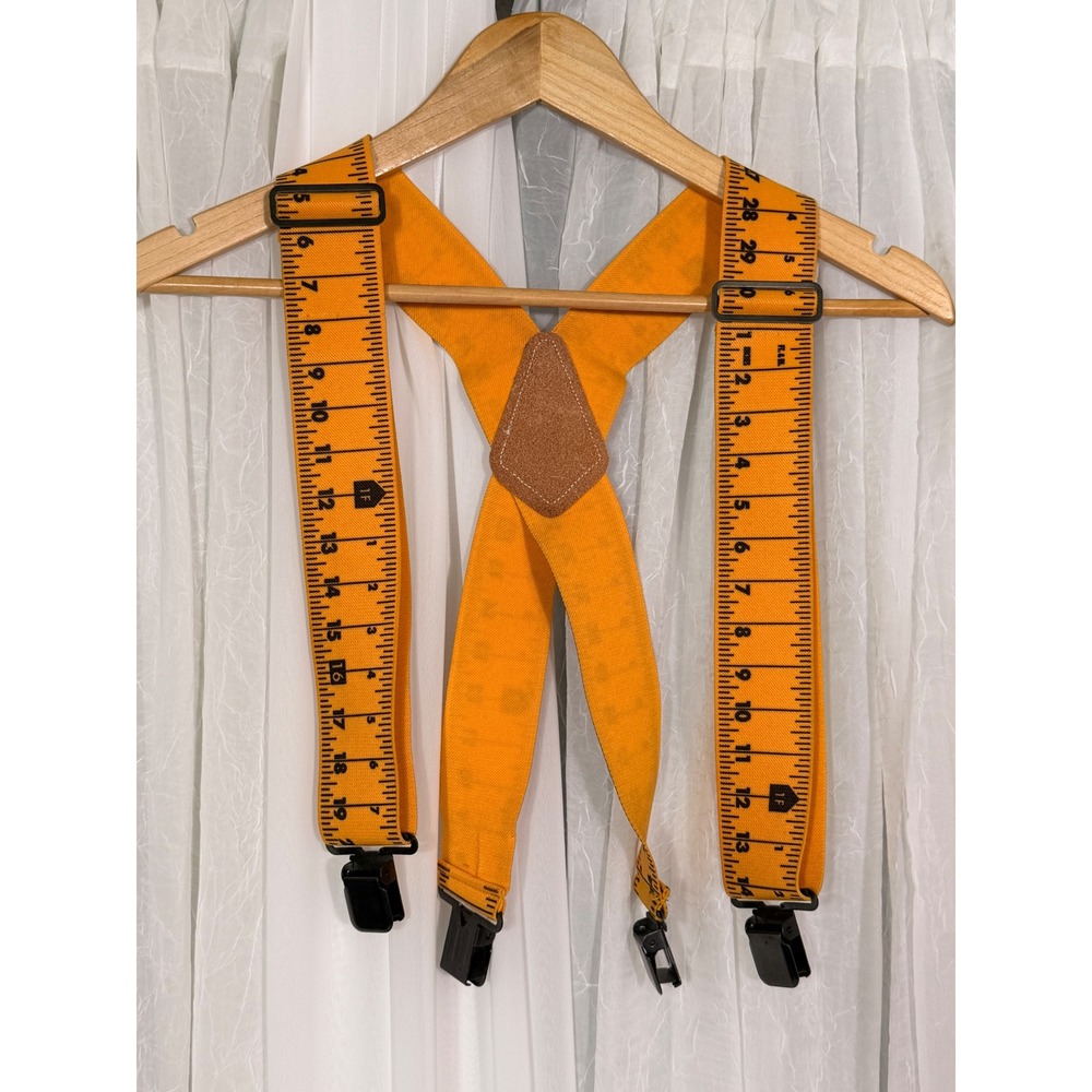 The Boss Tape Measure Novelty Suspenders Yellow X-Back Adjustable Clip-On 2 Inch